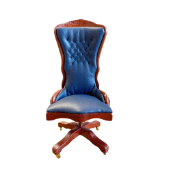 Dolls House Mahogany & Blue Desk Chair Miniature Study Office Furniture