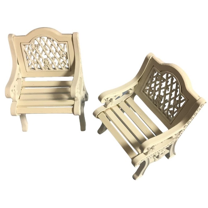 Dolls House White Cast Iron & Wood Garden Chairs Miniature Garden Patio Furniture
