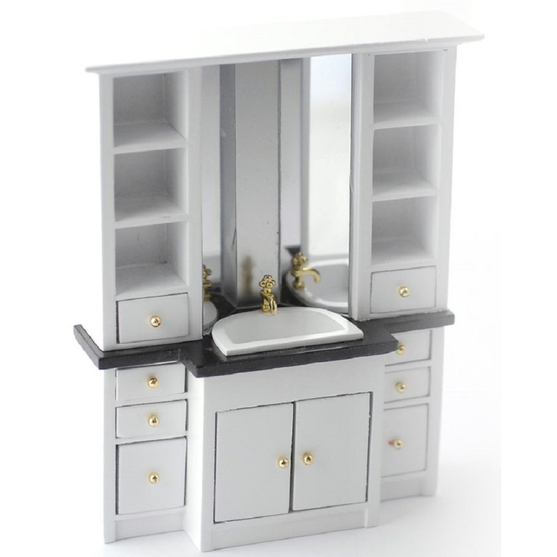 Dolls House Modern Vanity Sink Unit Black & White Bathroom Furniture