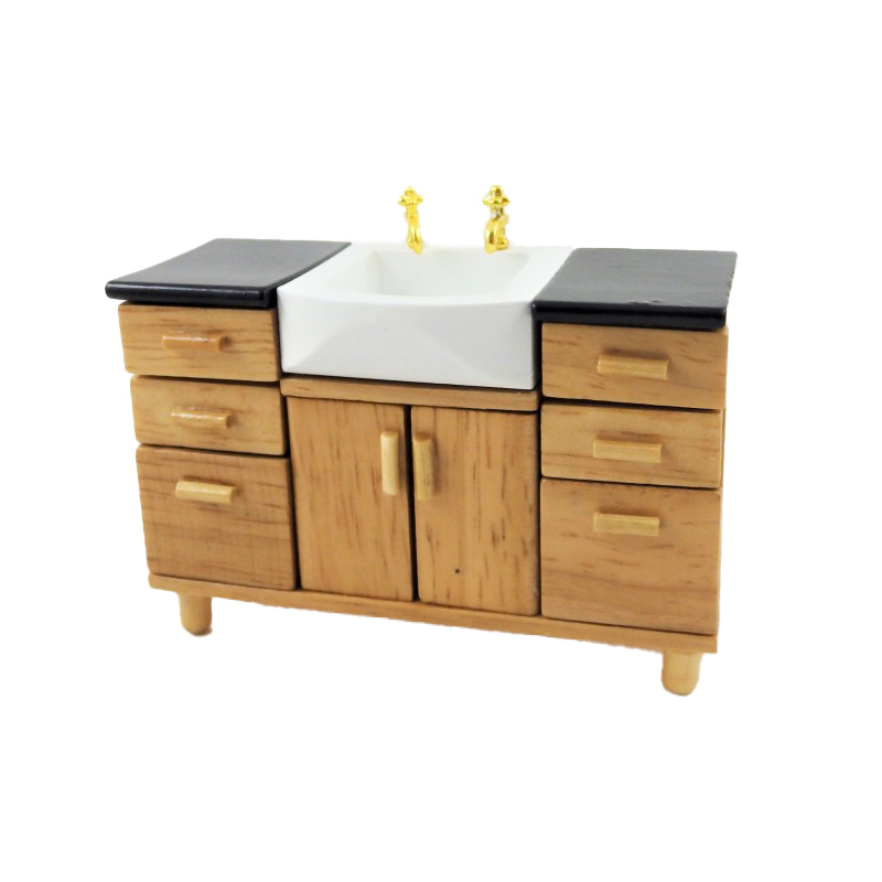 Dolls House Modern Light Oak Sink Unit Miniature Bathroom Furniture