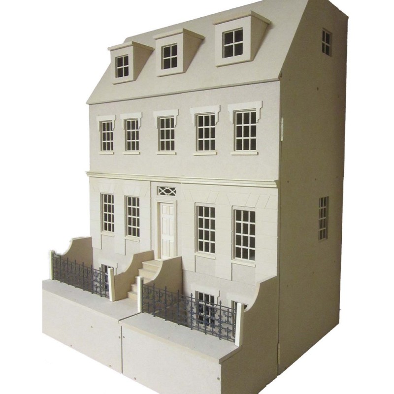 The Caswell Dolls House and Basement Georgian Unpainted Flat Pack Kit 1:12 Scale