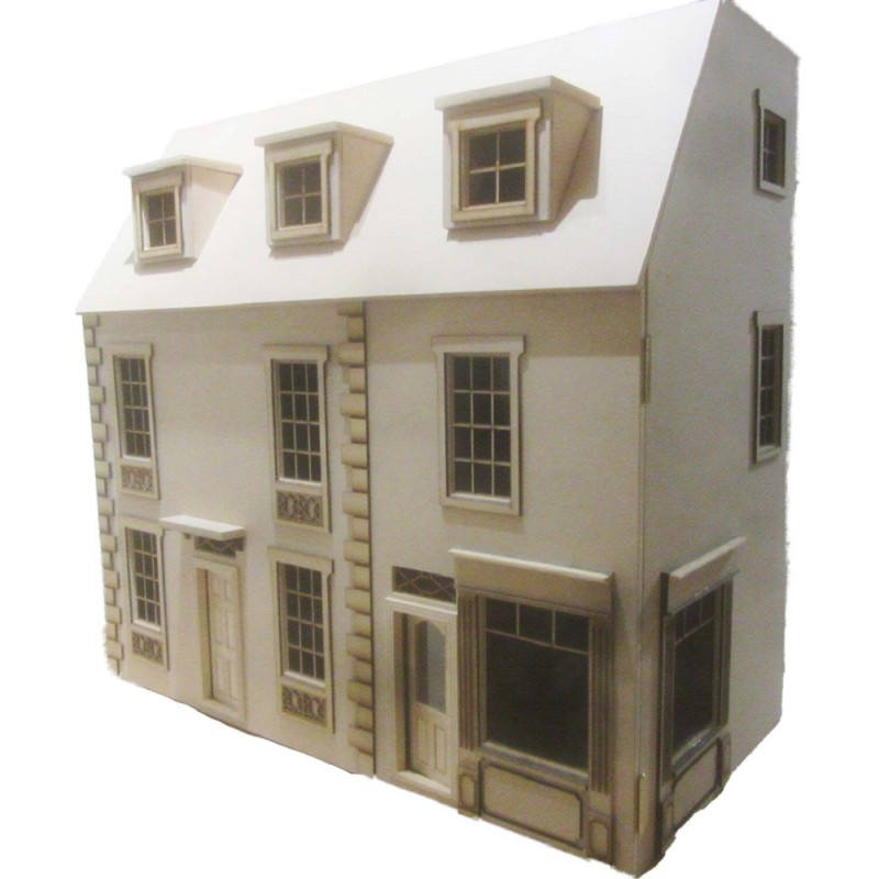 James Row House with Corner Shop Unpainted Georgian Flat Pack Kit 1:12 Scale