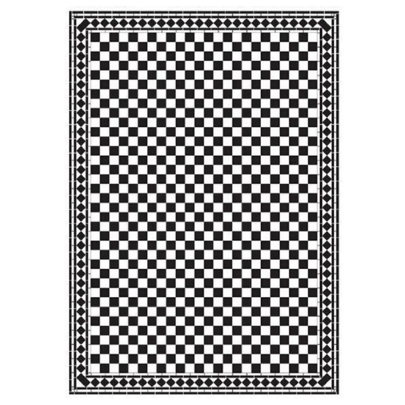 Dolls House Small Checker Victorian Tile Floor Black & White Gloss Card Sheet