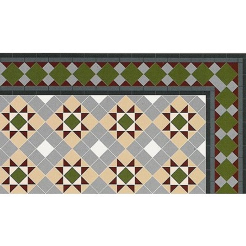 Dolls House Victorian Mosaic Grosvenor Tile Floor 1:12 Flooring Gloss Card Sheet