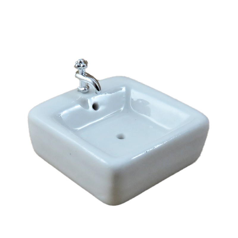 Dolls House Small Square Porcelain Sink Basin Miniature 1:12 Bathroom Furniture 