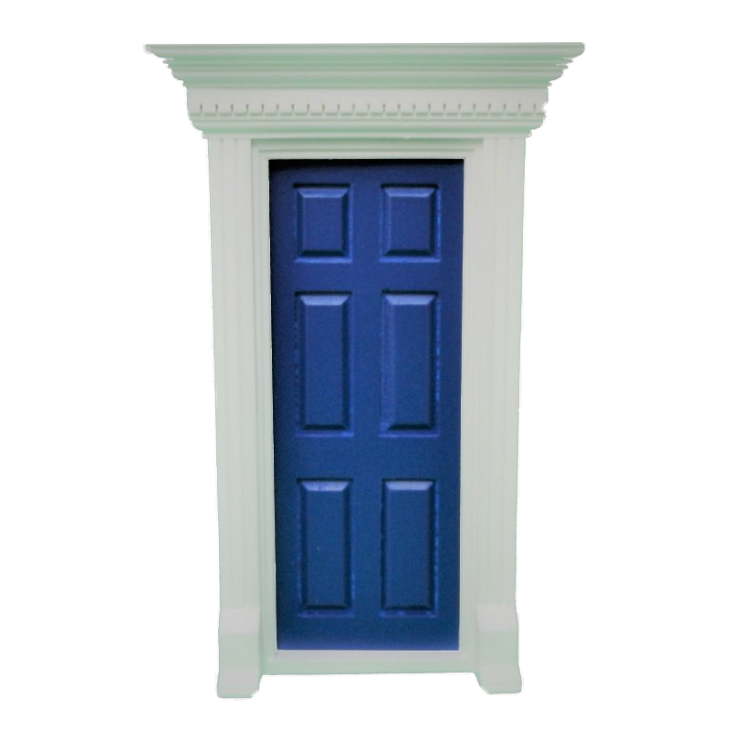 Dolls House Blue Georgian Front Door with Dentil Detail 1:12 Scale