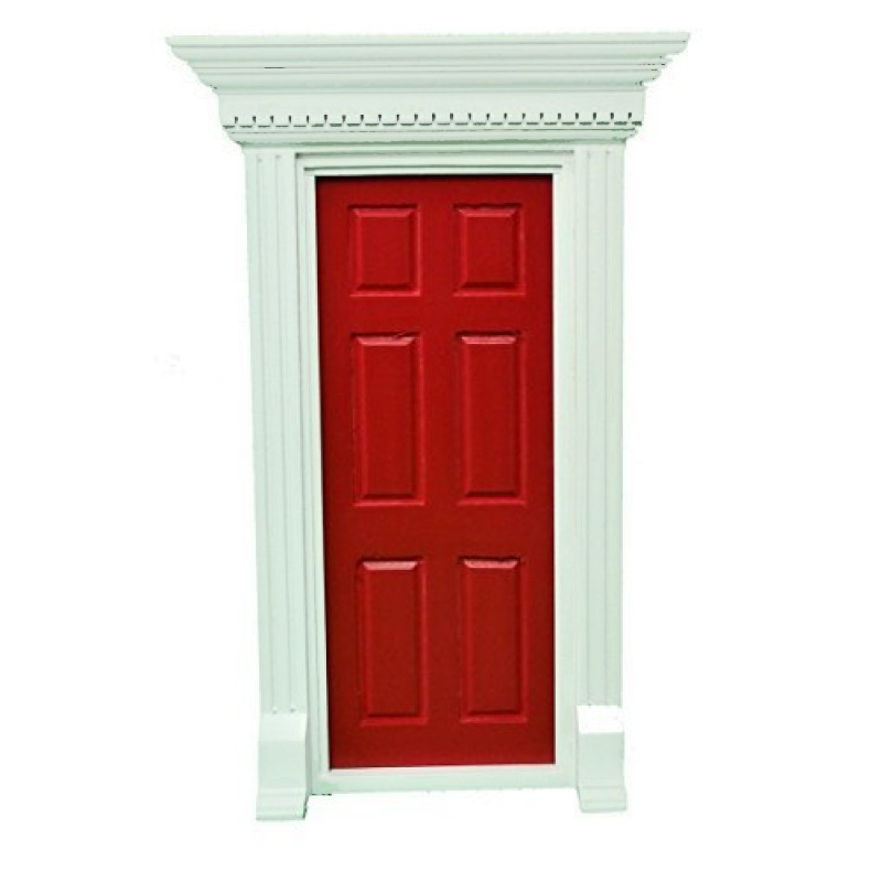 Dolls House Red Georgian Front Door with Dentil Detail 1:12 Scale
