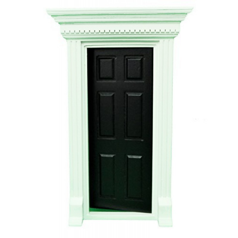 Dolls House Black Georgian Front Door with Dentil Detail 1:12 Scale