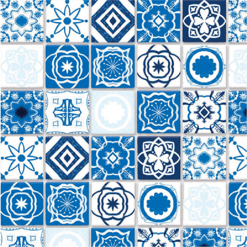 Dolls House Dark Blue Mediterranean Tiles Miniature Flooring Gloss Card Sheet
