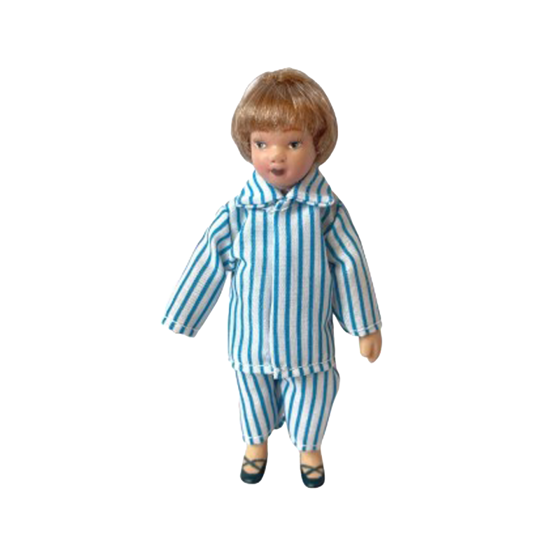 Dolls House Little Boy in Blue and White Pyjamas Porcelain 1:12 Scale People
