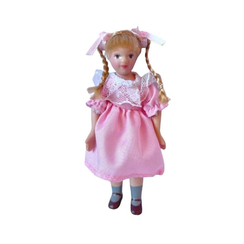 Dolls House Little Girl in Traditional Pink Dress Porcelain 1:12 Scale People