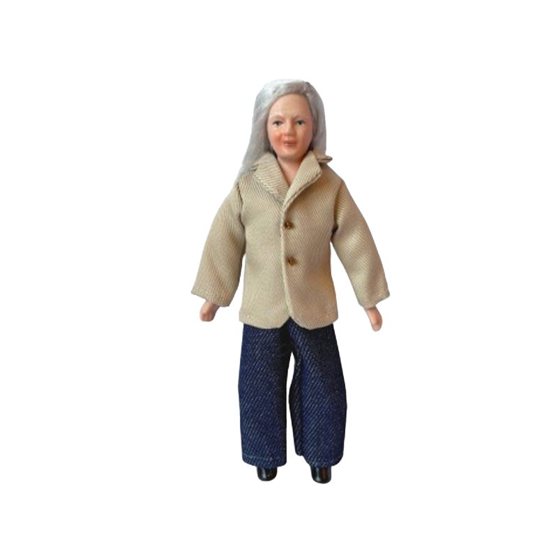 Dolls House Modern Grandmother in Jacket & Jeans Miniature Porcelain People