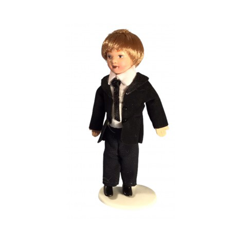 Dolls House Smart Little Boy in Black Suit Porcelain 1:12 Scale People