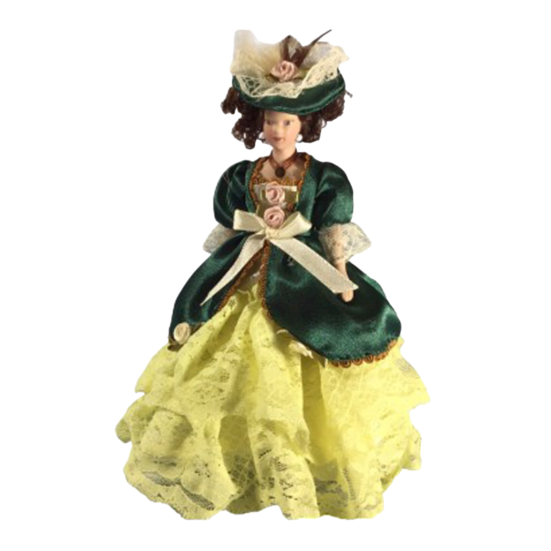 Dolls House Lady in Green Victorian Dress Miniature Porcelain 1:12 People 