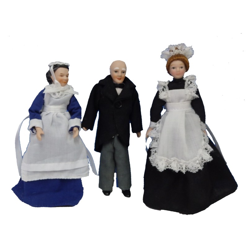 Dolls House Victorian Servants Butler, Parlour & Chamber Maid Set 3