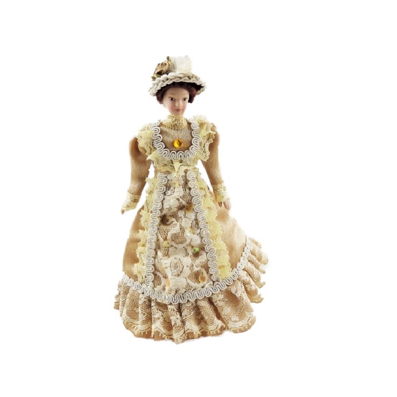 Dolls House Victorian Lady in Coffee Outfit Porcelain 1:12 People 