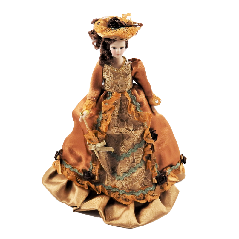 Dolls House Victorian Lady in Rust Outfit Porcelain 1:12 People 