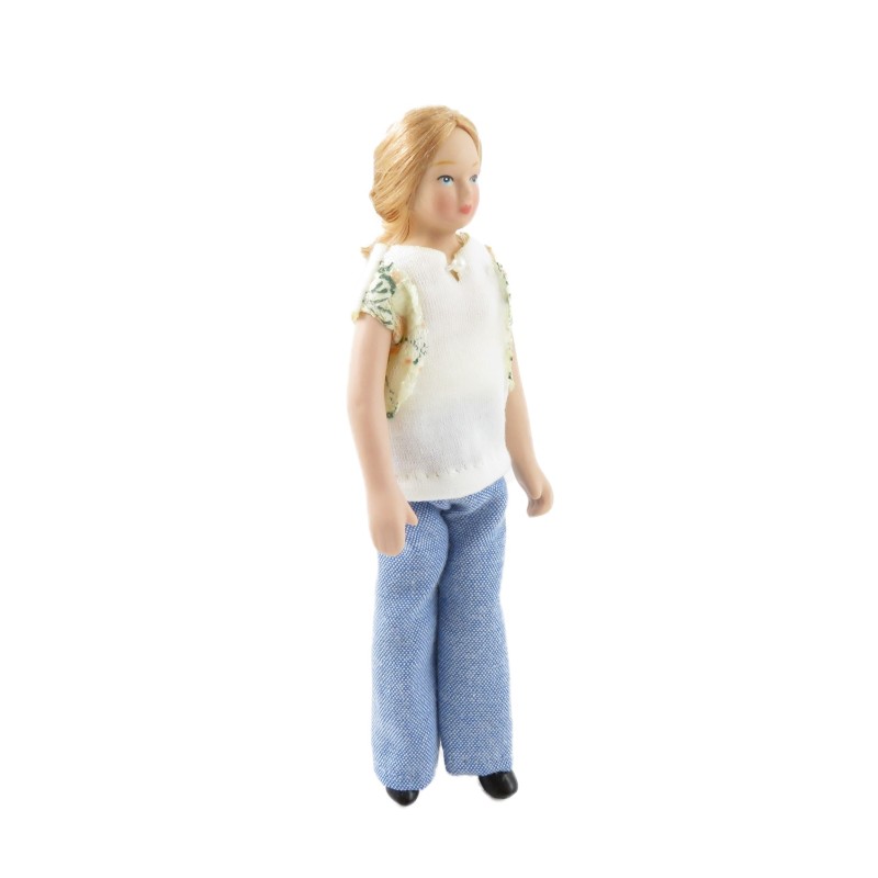 Dolls House Modern Woman in Summer Jeans & T-Shirt Porcelain Mum 1:12 People