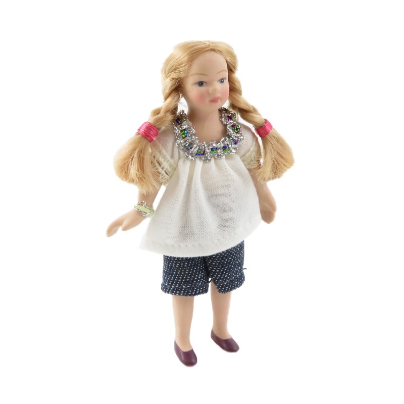 Dolls House Modern Girl in Summer Top & Shorts Little Sister Porcelain People
