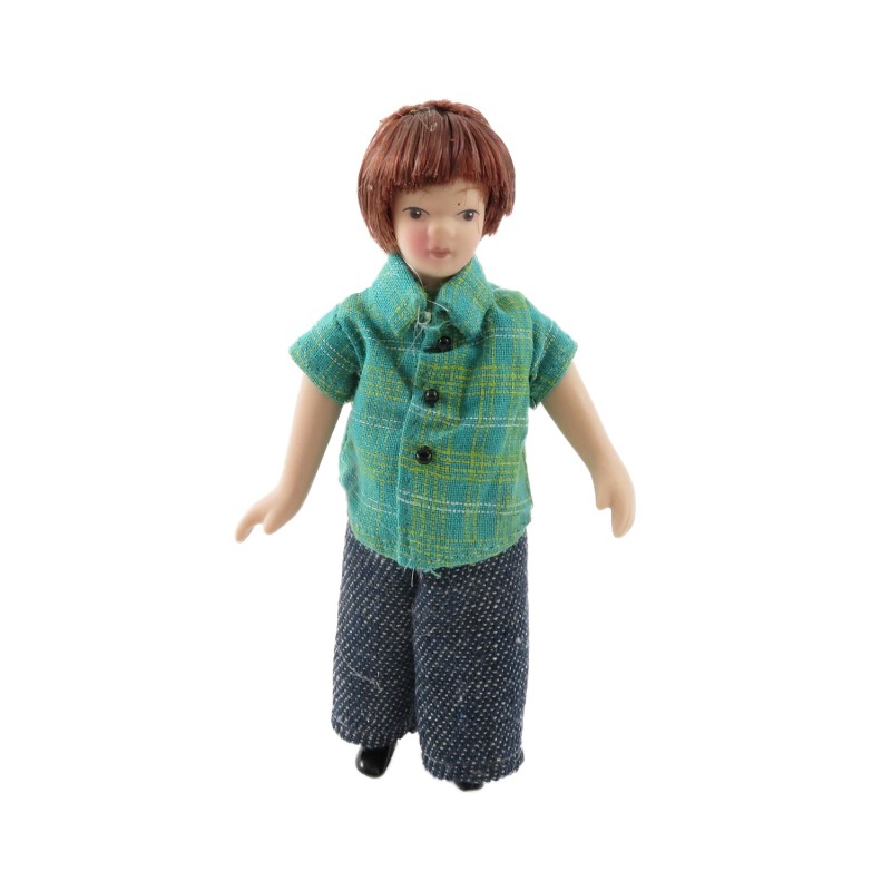 Dolls House Modern Boy in Summer T-Shirt & Jeans Little Brother Porcelain People