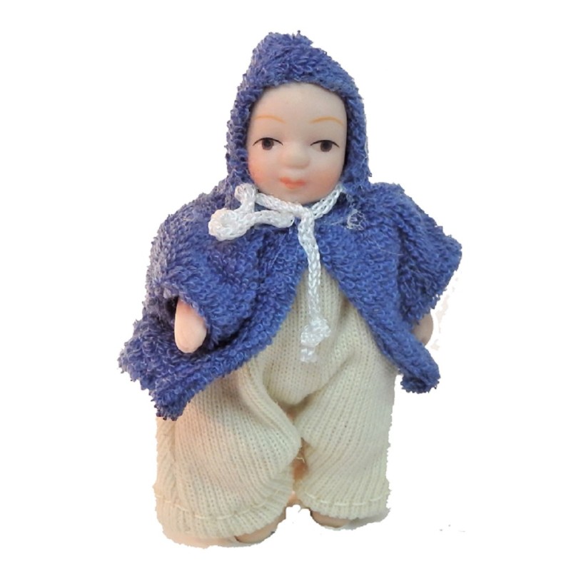 Dolls House Baby Boy in Blue Jacket Miniature 1:12 Porcelain People