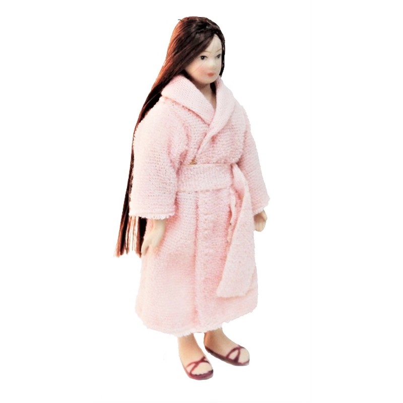 Dolls House Woman in Bath Robe Dressing Gown Porcelain 1:12 People