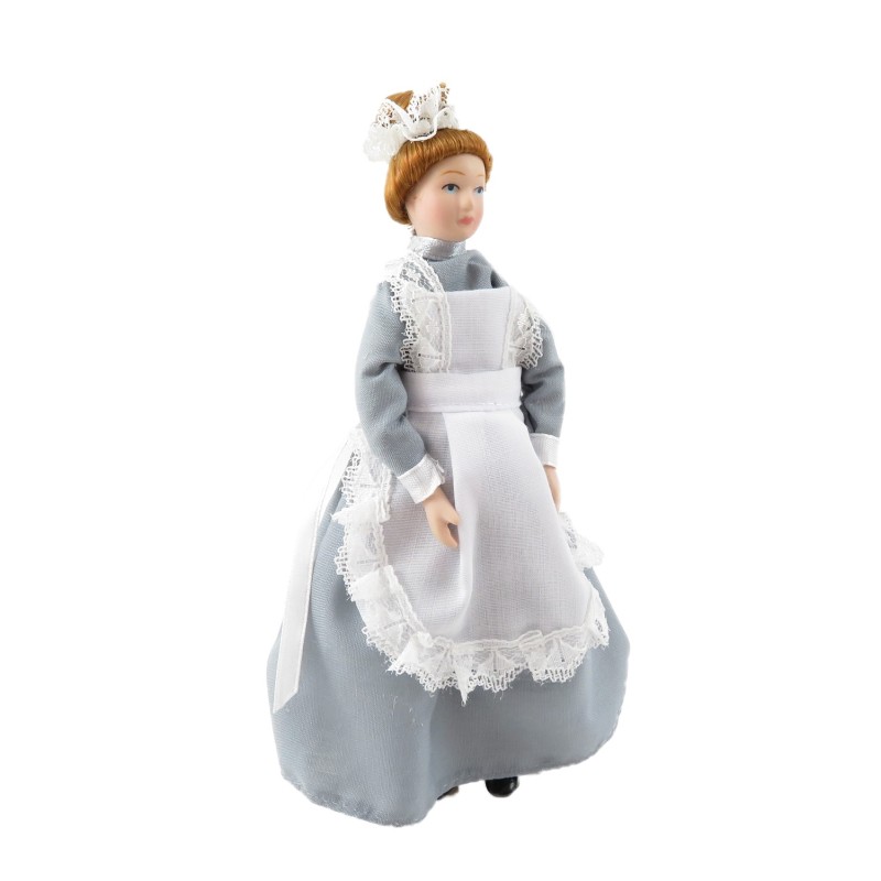 Dolls House Victorian Parlour Maid Woman Lady Servant in Grey Porcelain People