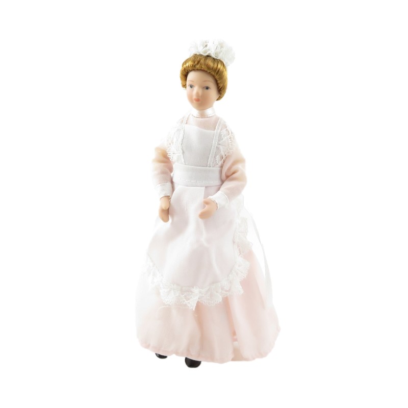 Dolls House Victorian Parlour Maid Woman Lady Servant in Pink Porcelain People