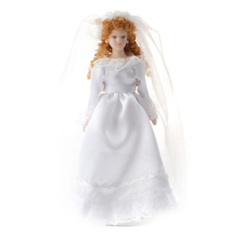 Dolls House Bride with Ringletts Porcelain Wedding Figure Lady Woman