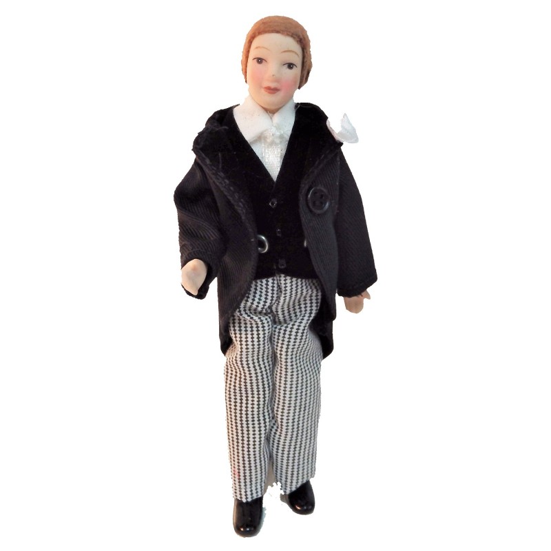 Dolls House Man in Wedding Suit Groom Miniature Porcelain People