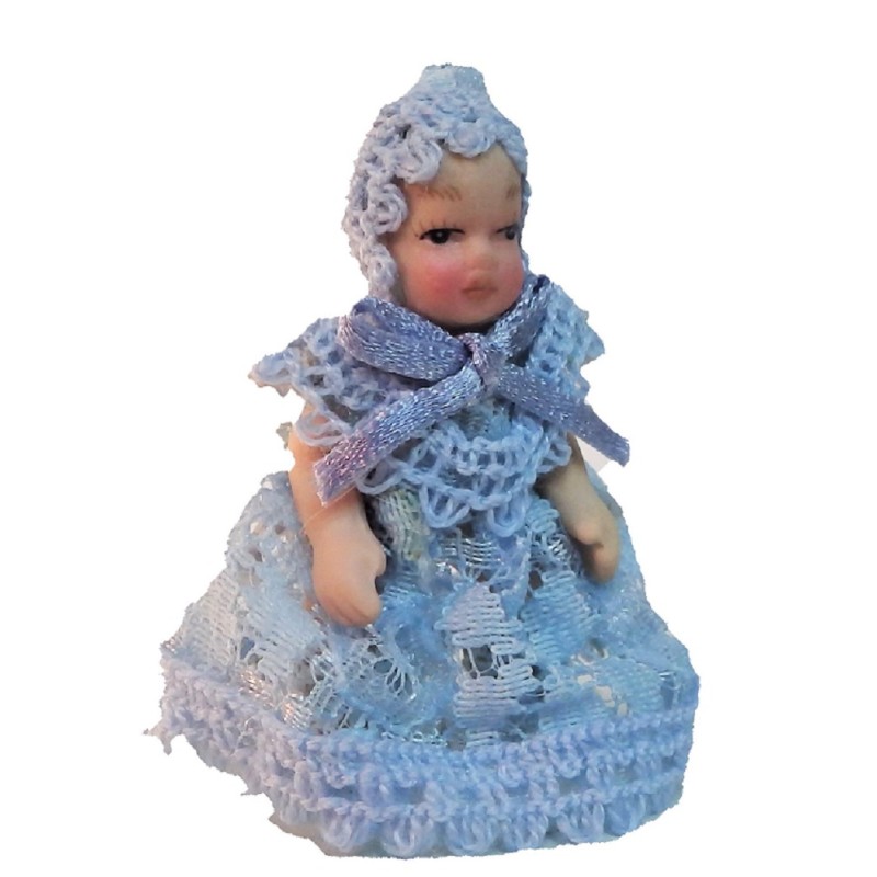 Dolls House Victorian Baby in Blue Lace Miniature Porcelain People