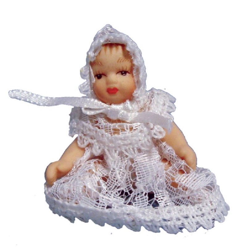 Dolls House Victorian Baby in White Lace Miniature Porcelain People