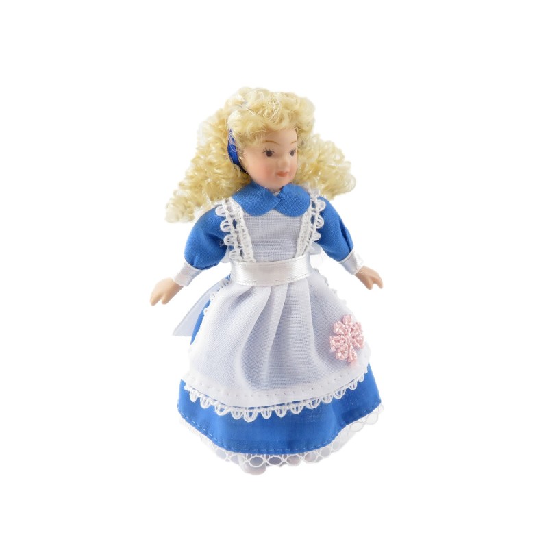 Dolls House Little Girl in Alice in Wonderland Dress 1:12 Porcelain People