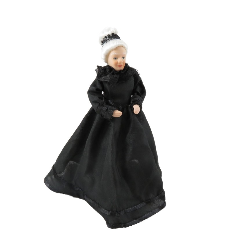 Dolls House Victorian Old Lady in Black Gown Porcelain Woman 1:12 People