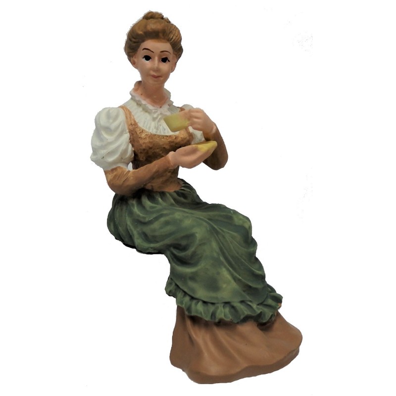Dolls House Victorian Lady Sitting w Cup of Tea People Resin Figure