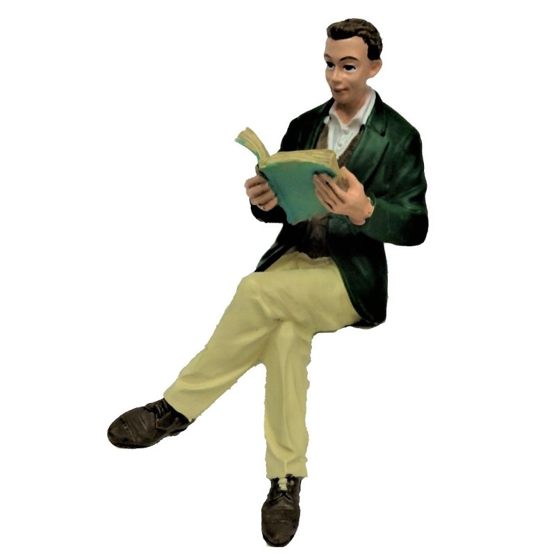 Dolls House People Man Sitting Reading Legs Crossed Resin Figure