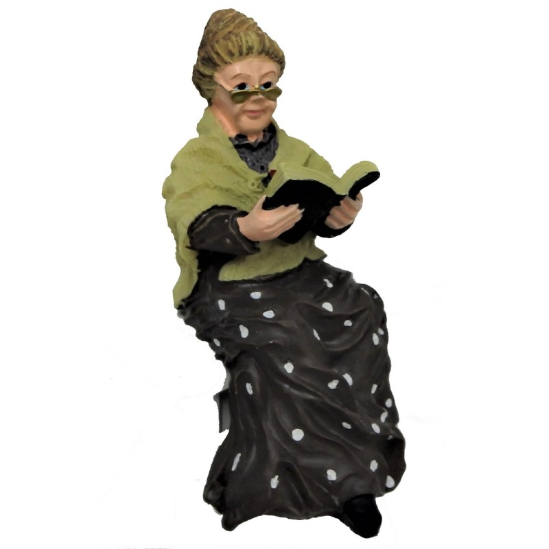 Dolls House Old Lady Sitting with Book 1:12 People Resin Figure