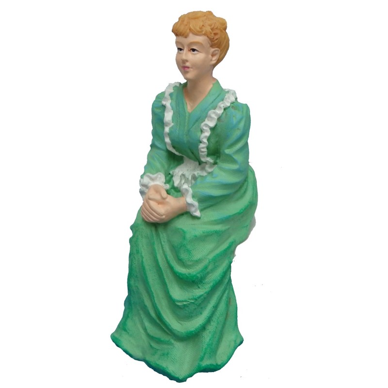 Dolls House People Victorian Lady in Green Sitting Resin Figure