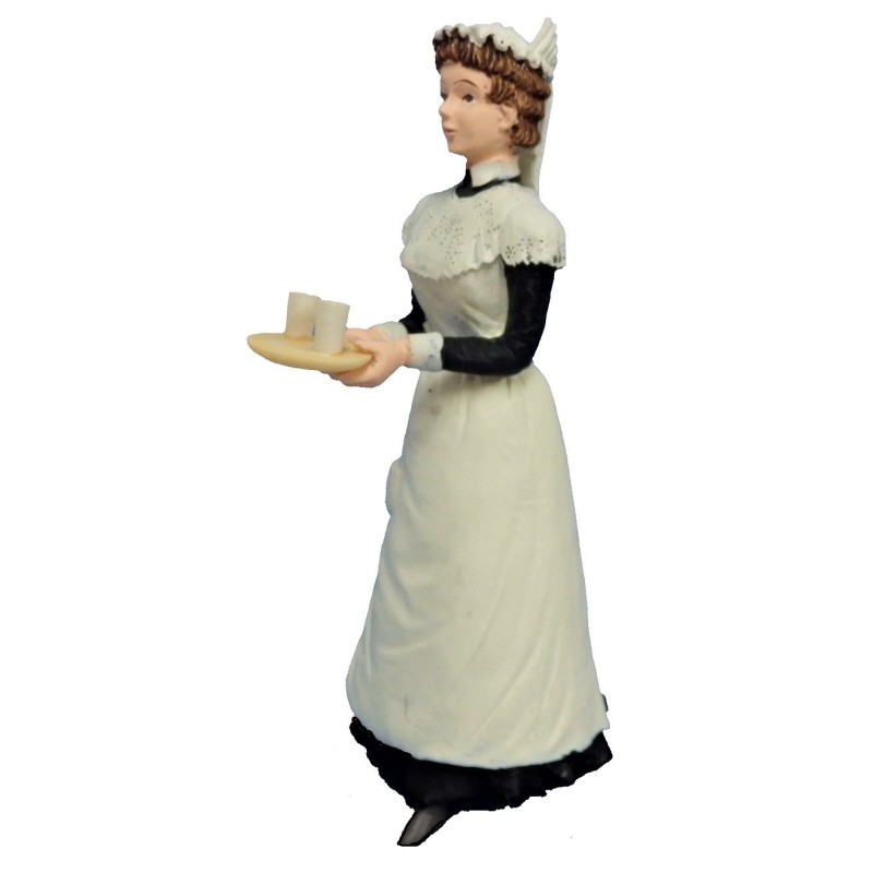 Dolls House People Victorian Maid with Drinks on Tray Resin Figure