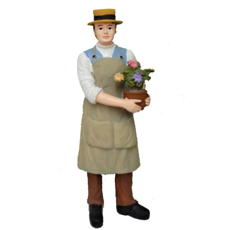 Dolls House People Man with Flowers in Pot Gardener Resin Figure