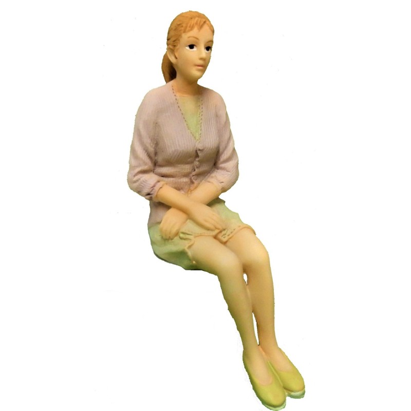 Dolls House Modern Sitting Woman Pink Cardi 1:12 People Resin Figure