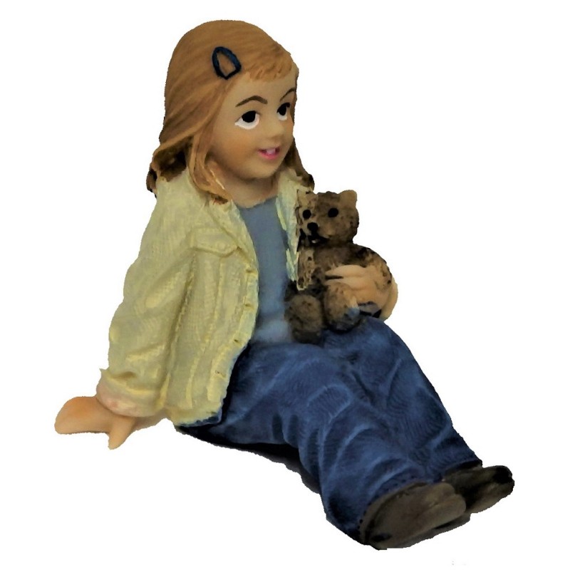 Dolls House Little Girl Sitting with Teddy 1:12 People Resin Figure
