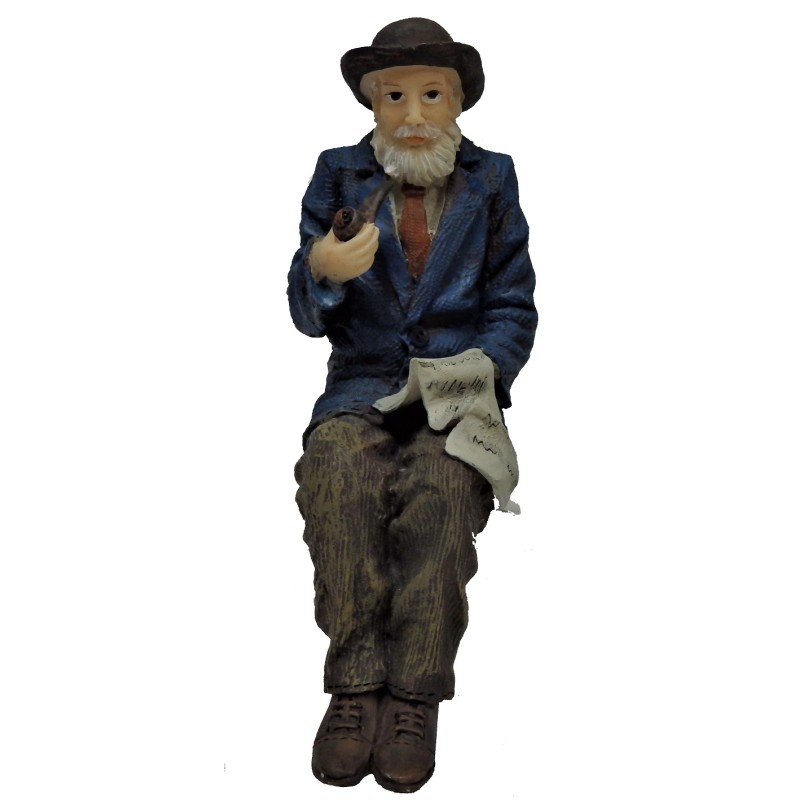 Dolls House Old Man with Pipe Sitting 1:12 People Resin Figure