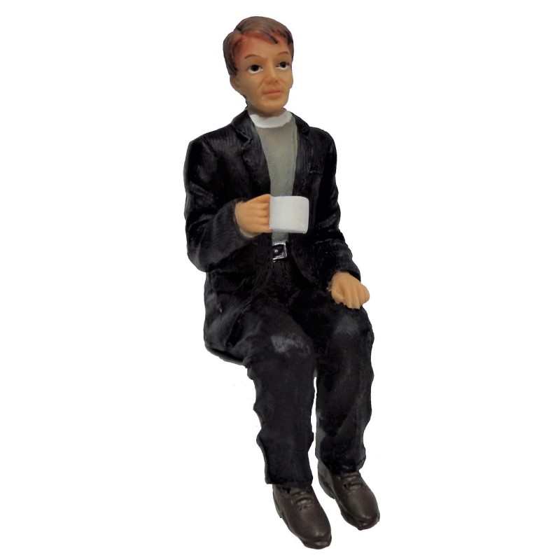 Dolls House Clergyman Minister Sitting with Cup of Tea Resin People