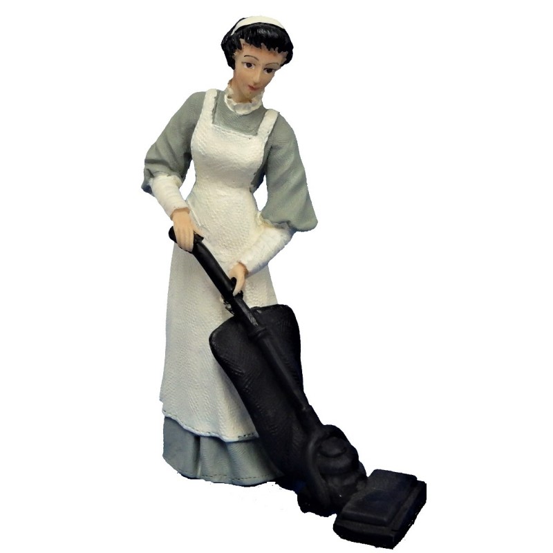 Dolls House People Victorian Maid in Grey Hoovering Resin Figure