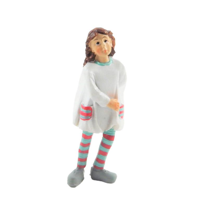 Dolls House People Modern Little Girl in Striped Tights Resin Figure