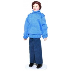 Dollhouse Miniature Man Modern Father Dad Standing Beard Blue Hoodie 1:12 Scale 