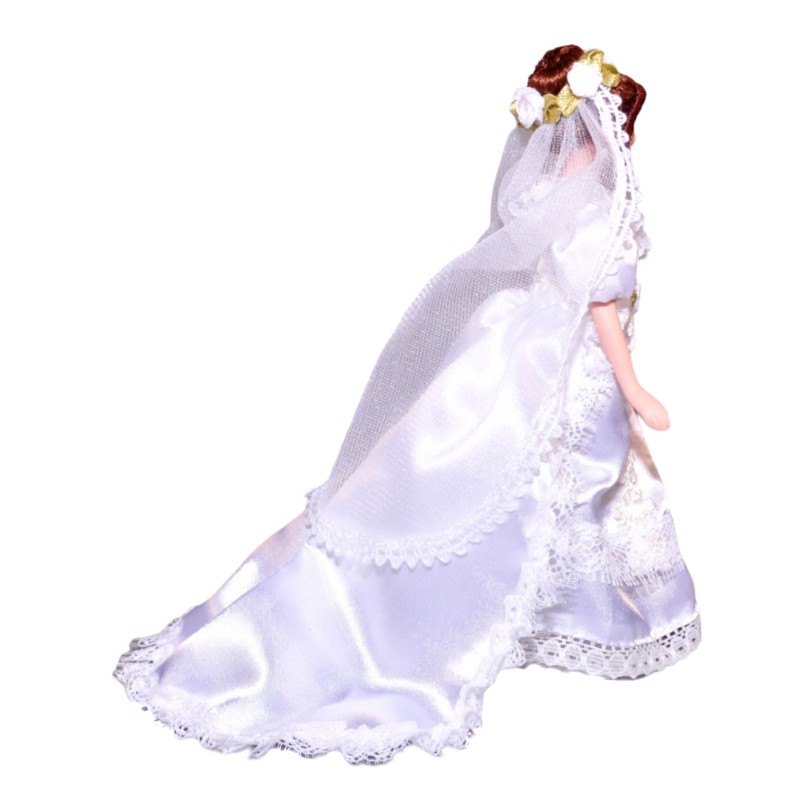 Dolls House Brunette Bride with Veil Porcelain Wedding Figure 1:12 Lady Woman