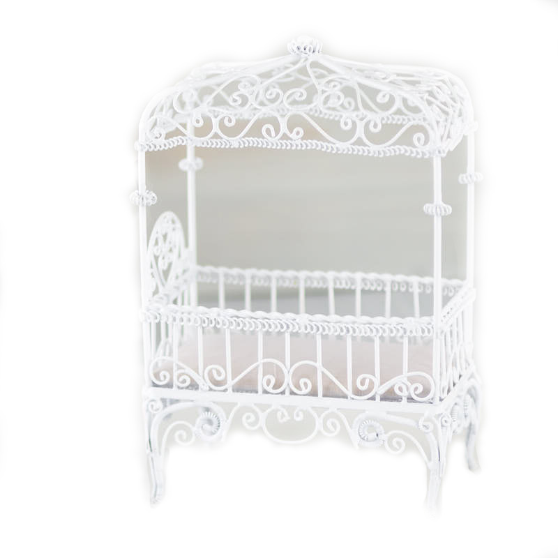 Dolls House White Wire Canopy Cot Crib Miniature 1:12 Nursery Baby Furniture