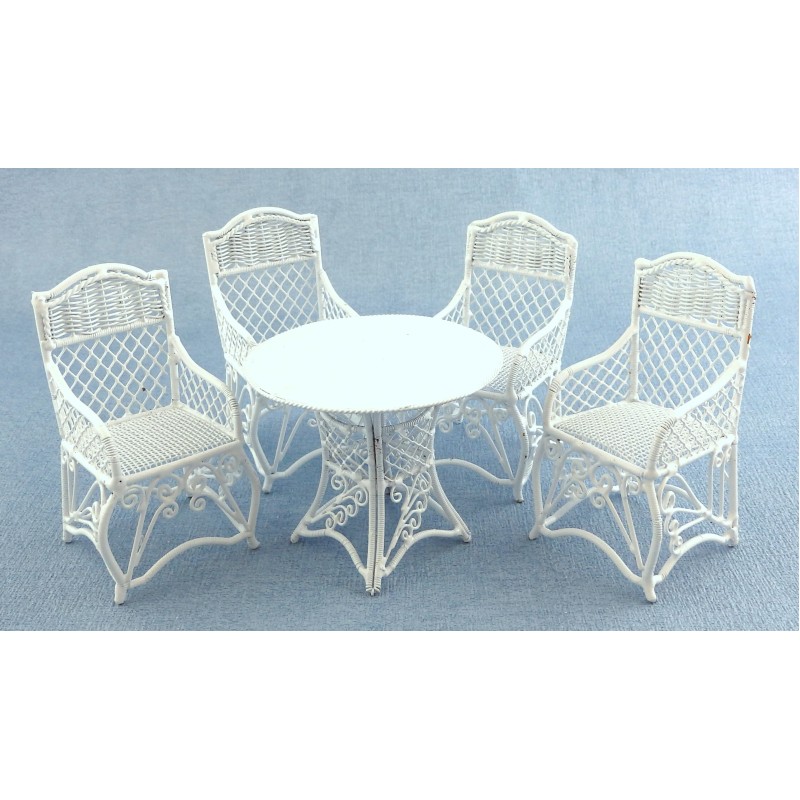 Dolls House White Wrought Iron Patio Set Table Chairs Miniature Garden Furniture